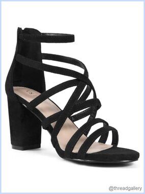 Faux Suede Chunky Heel Gladiator Sandals Strappy Back Zip